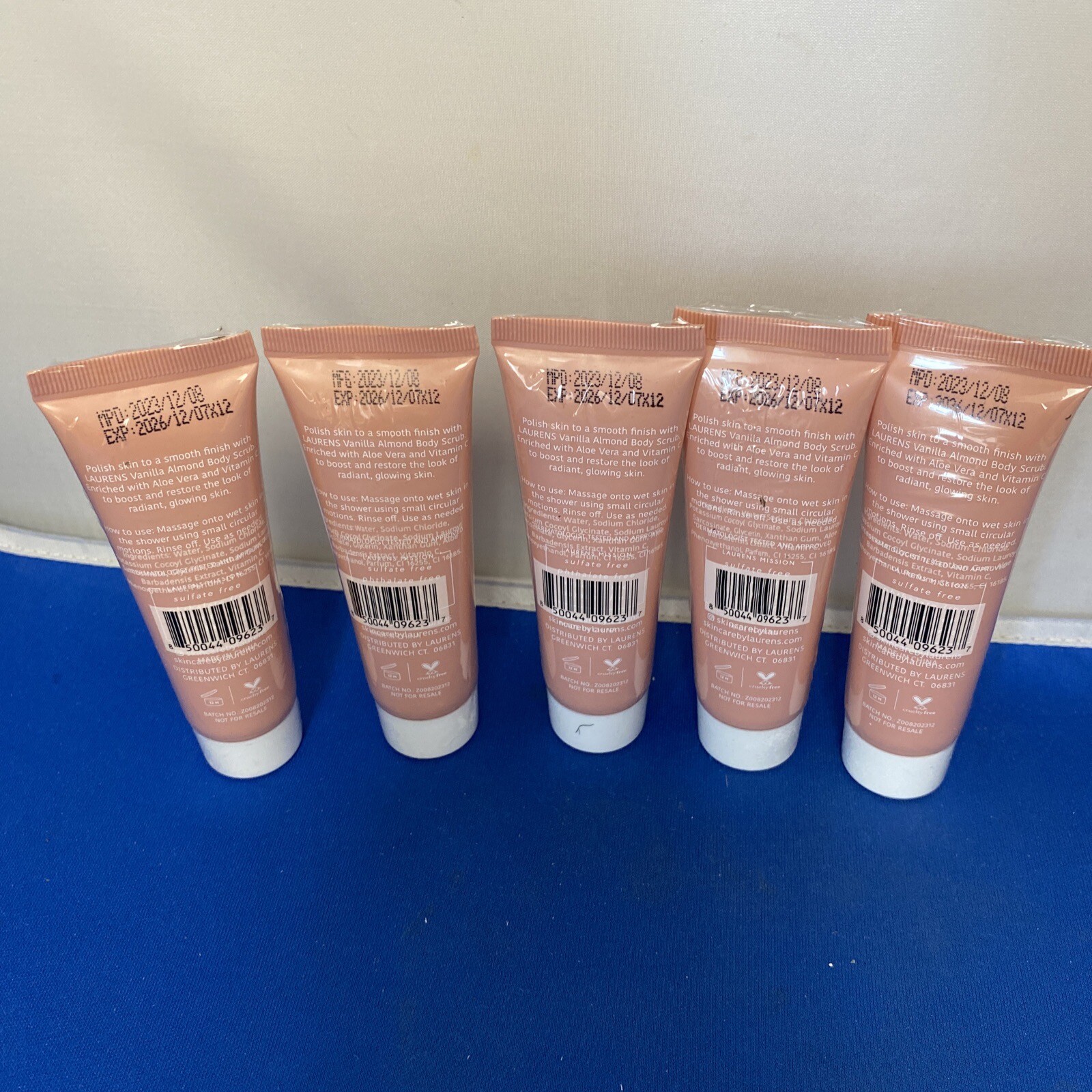 {W3} 5x  Skincare by Laurens Vanilla Almond Body Scrub Travel Size 30 ML Ea New