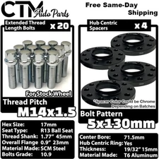 4x 15mm Thick 5x130 71.5mm CB Wheel Spacer 14x1.5 Chrome Ball Bolt Porsche &More