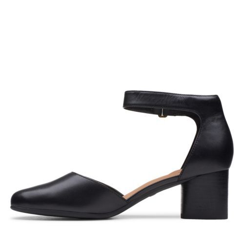 Clarks Unstructured Black Leather Ankle Strap Shoes Size UK 7D for sale
