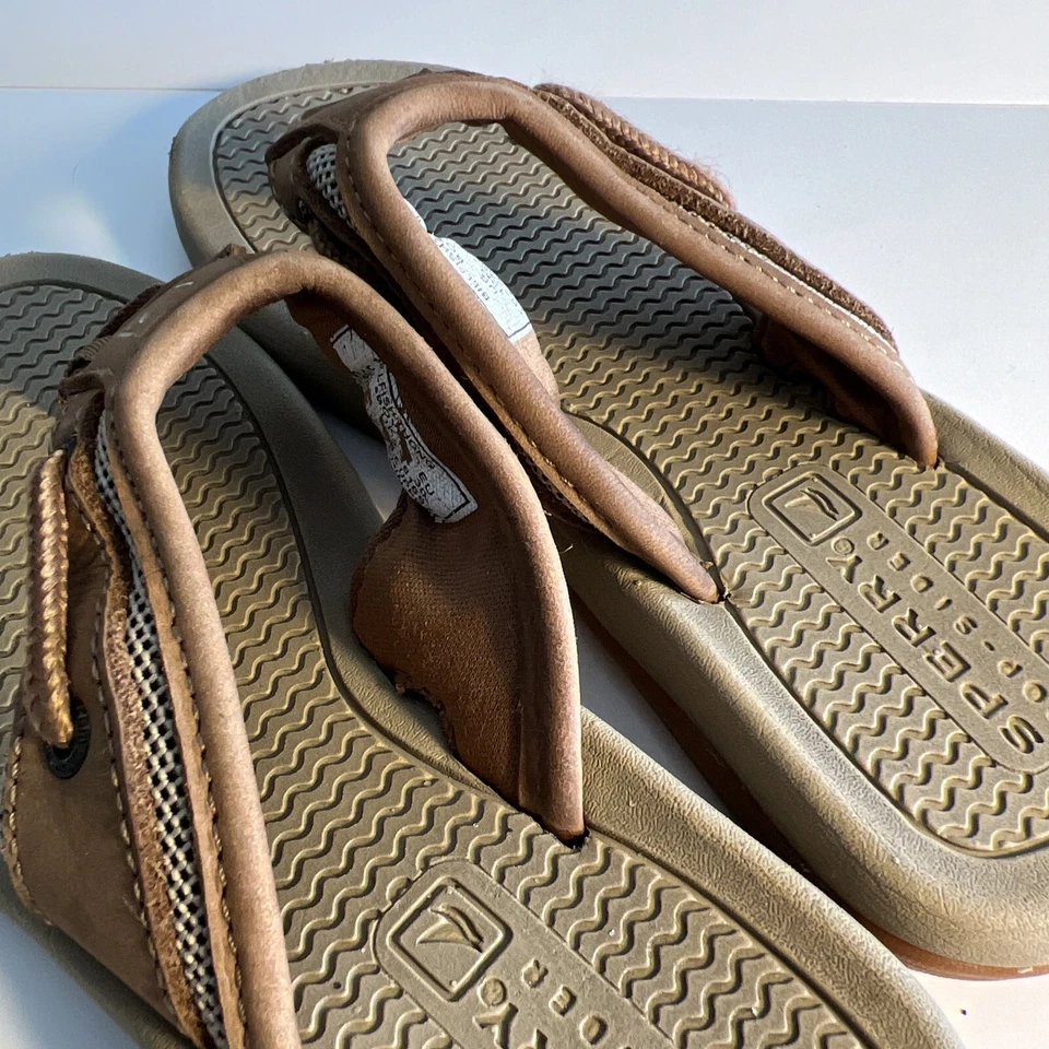 Sperry Billfish Thong Flip Flop Brown Boys Size 12 M Orange, Brown, Leather - Image 4 of 4