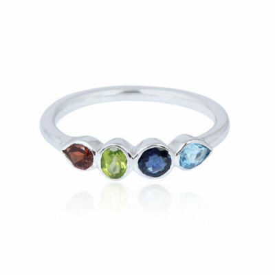 Bezel Set Multi Gemstone Stone Ring 925 Sterling Silver Jewelry