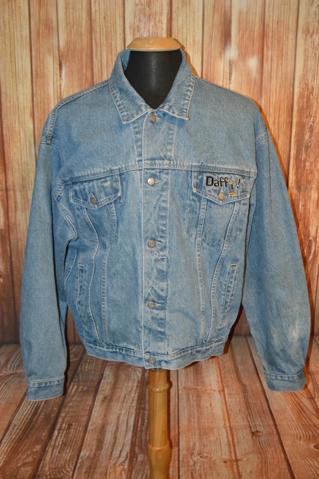 Vintage Warner Bros Men Daffy Looney Tunes Blue Denim Jean Jacket Sz XL