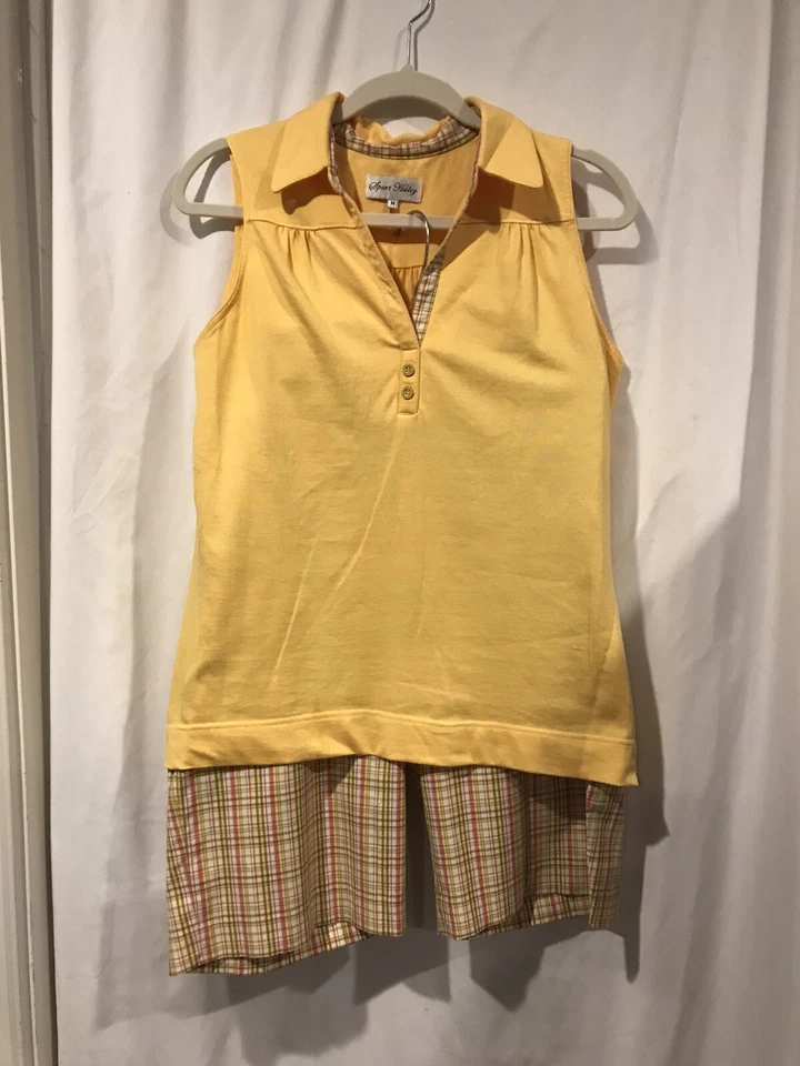 Bermudas deportivas para mujer Haley Golf amarillo rosa cuello a cuadros sin mangas (M) (12) Foto 2 de 4