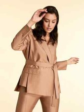 Brand New Ladies Marina Rinaldi Linen Blend Brown Tan Belted Blazer Jacket 14 Uk