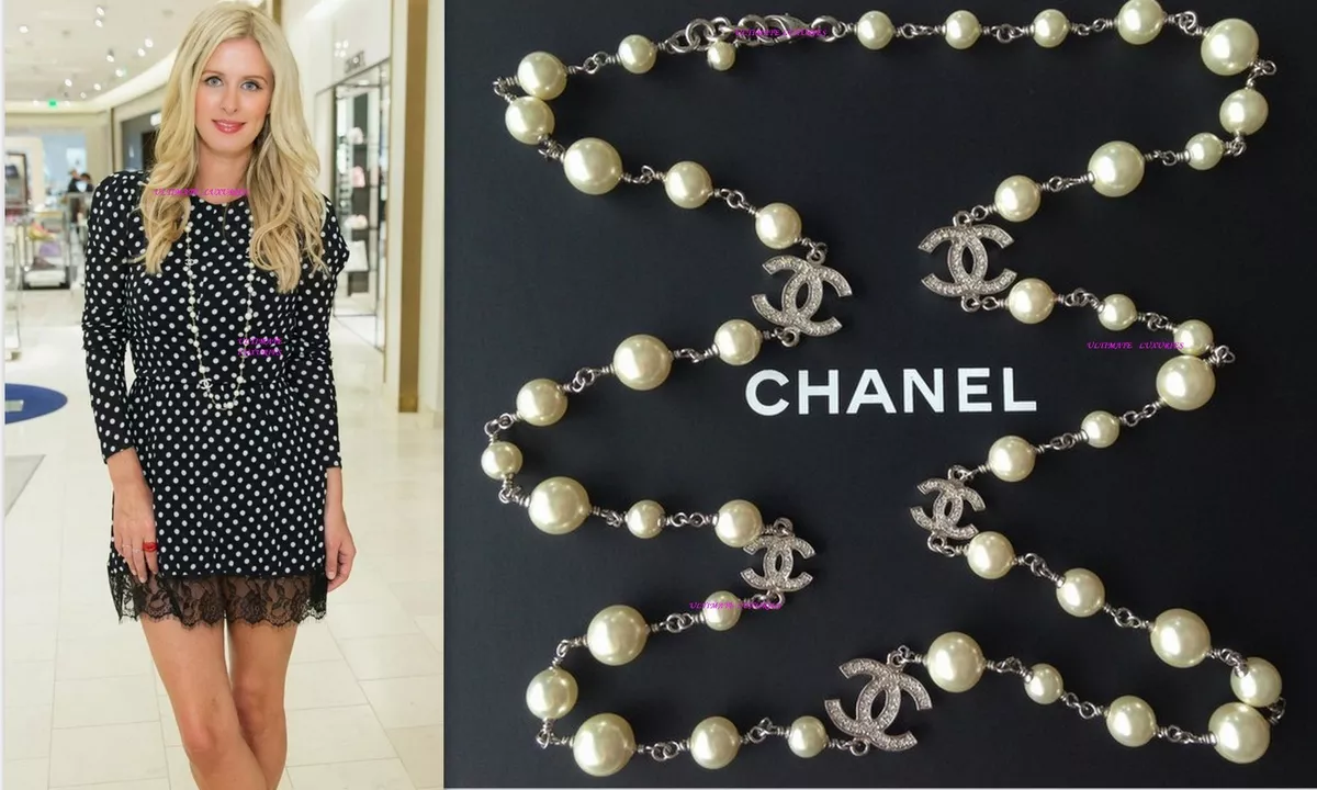 CHANEL WHITE PEARL 5 CRYSTAL CC TOP CLASSIC 42 LONG DRESS NECKLACE NEW