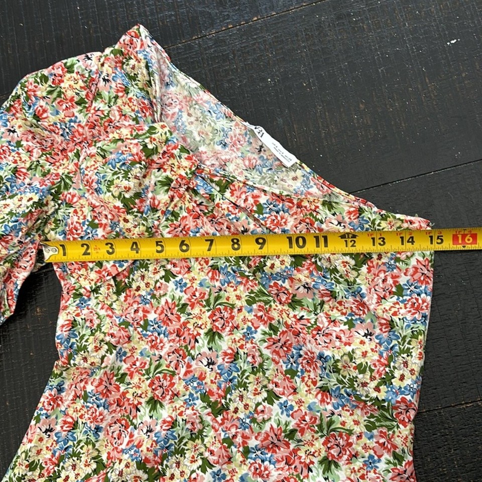 Zara Ditsy Floral One Shoulder Puff Sleeve Blouse size small eBay