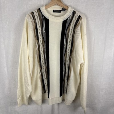 Gochu KBB Coogi Style 3D Knit Sweater Cream Biggie Retro Geometric Hip Hop 2XL