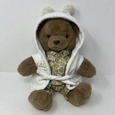 Brown Teddy Bear Plush in White Robe Pajamas FAO SCHWARZ Stuffed Animal Toy