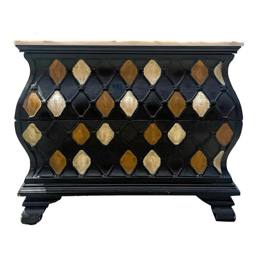 Vintage Harlequin Hand Painted Marble Top Vanleigh Chest of Drawers