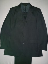 Vintage Men's Halston 1980's 2 Piece Suit Black Pinstripe 46R Jacket 38W Pants