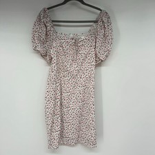 Loveriche Ditsy Floral Puff Sleeve Mini Dress Women's Size L White 100% Cotton