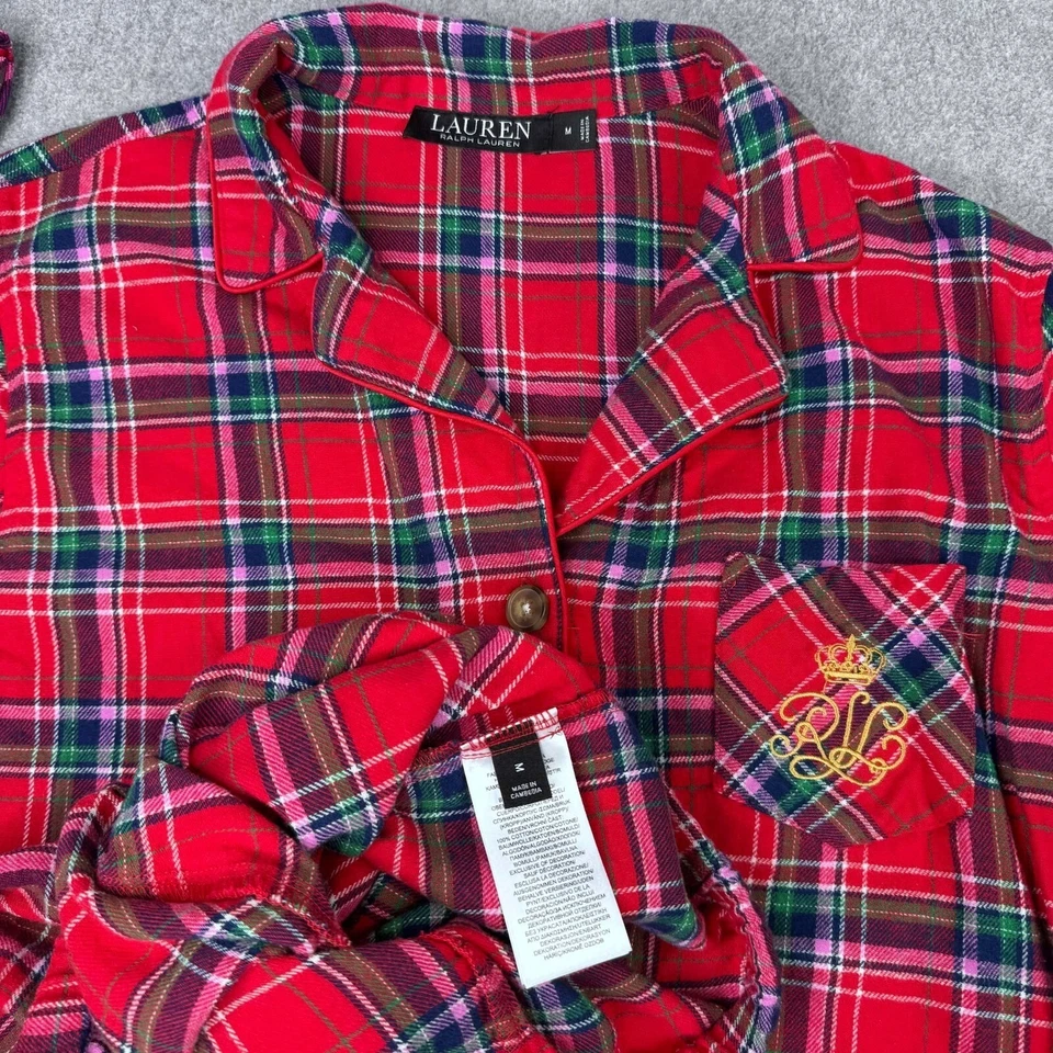 Lauren Ralph Lauren Black Label Plaid Embroidered Crest Sleep Set Size M Leopard - Image 4 of 4