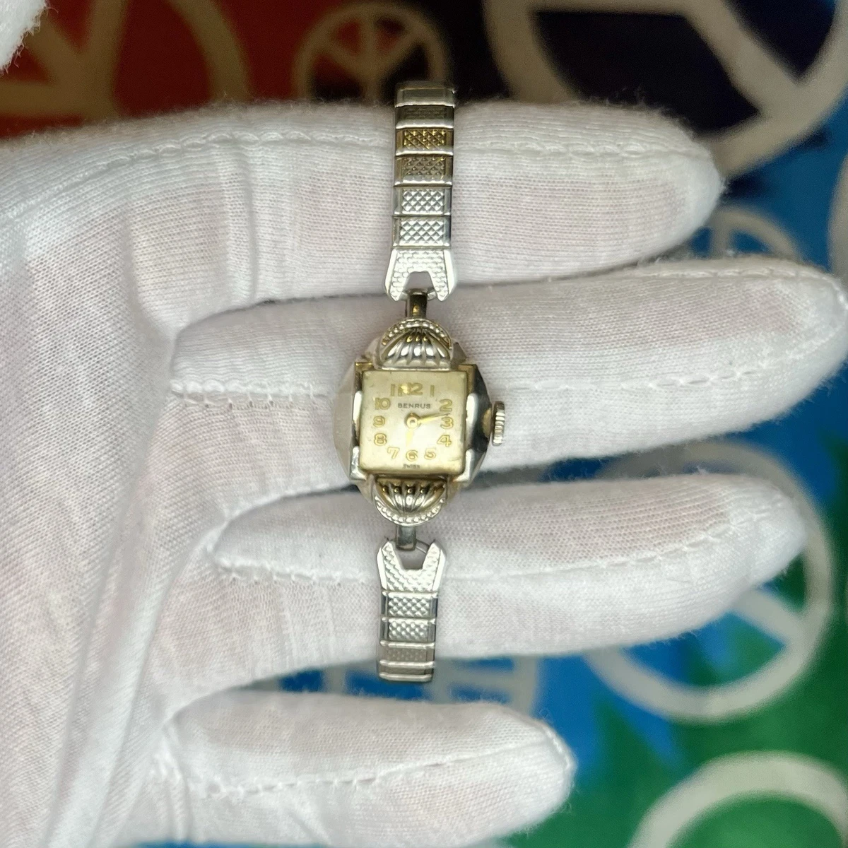 Benrus Vintage 17 Jewel s Square Fancy Tank Style Wristwatch Gold Dial No Band Benrus 17 Jewels Rectangle Wristwatches for sale | eBay main image 4