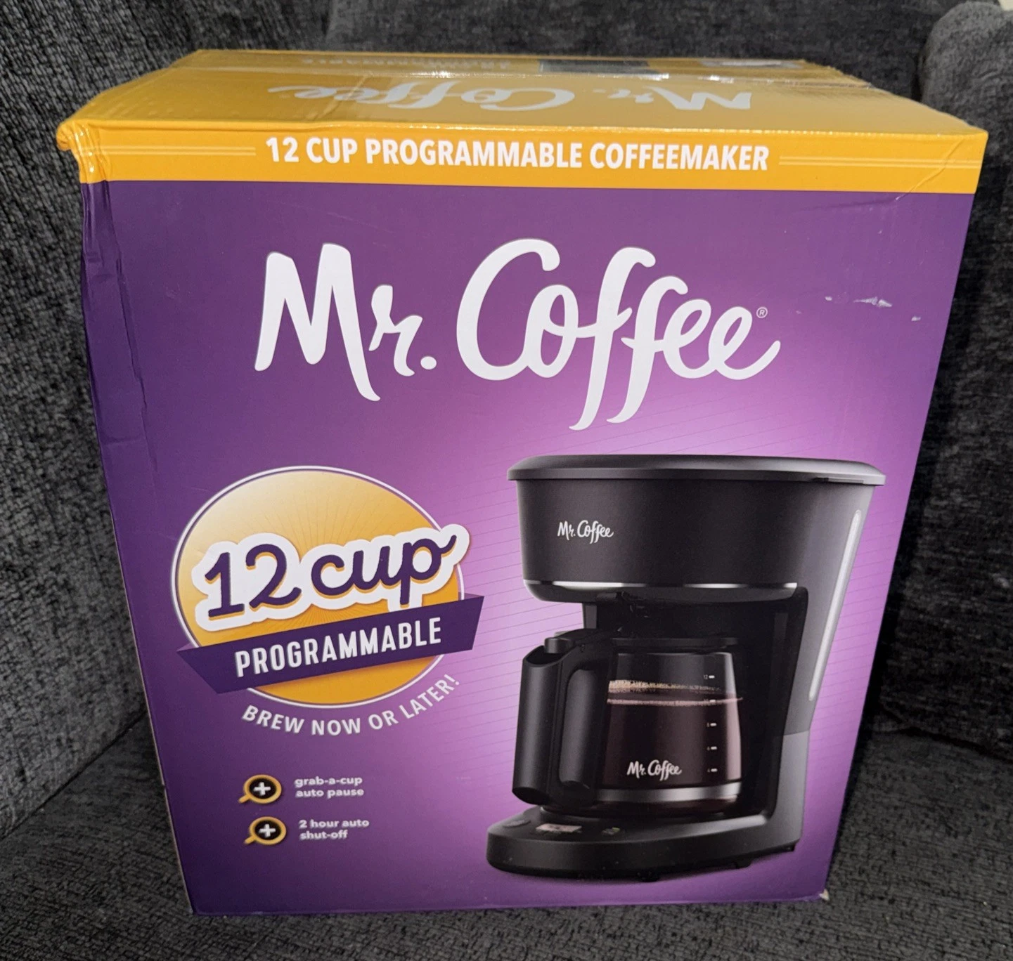 Mr. Coffee Programmable Coffee Maker, 12-Cup Coffee Maker, Black- New Sealed Box