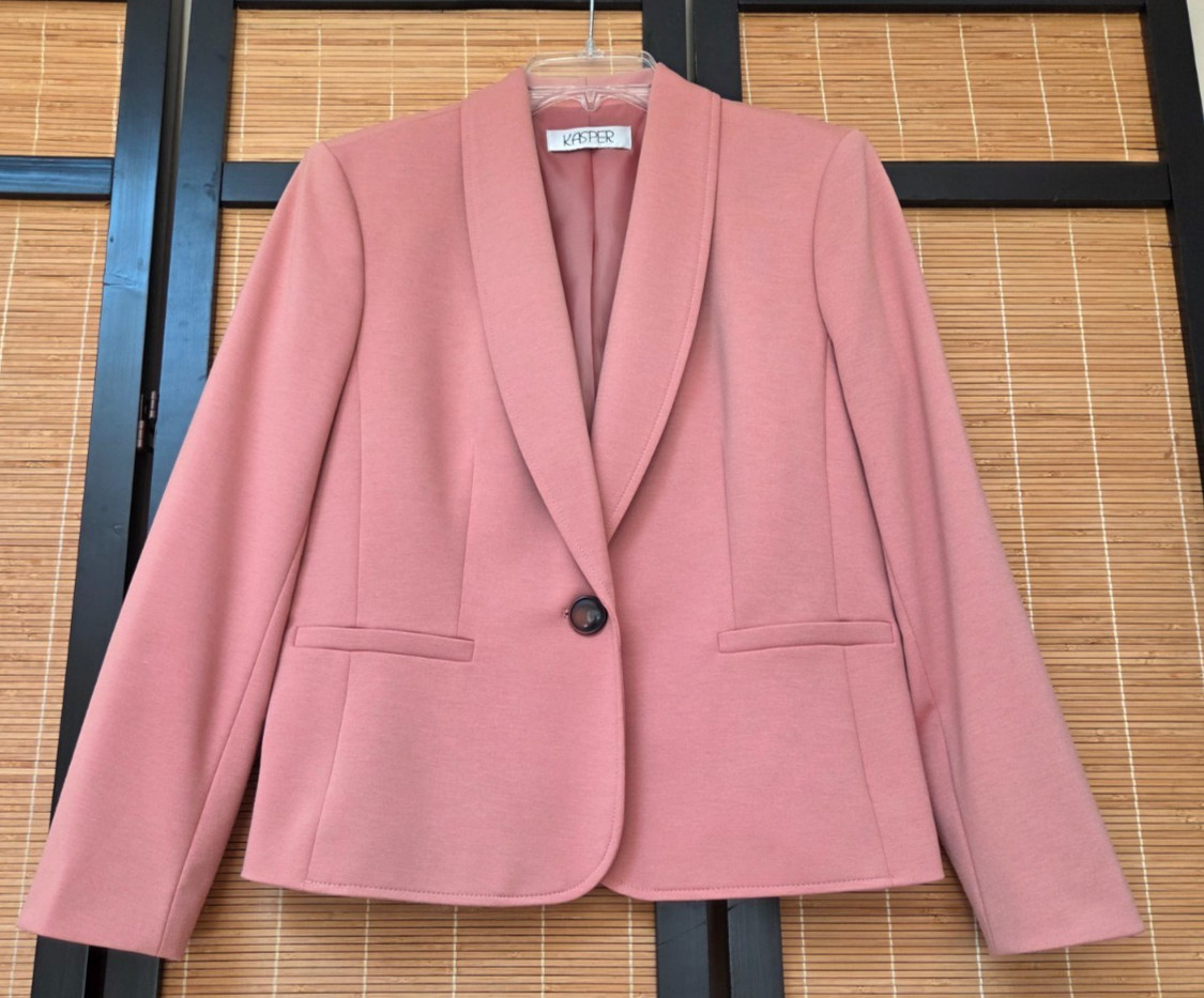 Kasper Women's Size 8/6 Shawl Collar 1 Button Coral Pink Blazer Jacket  Pockets