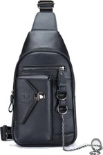 Genuine Leather Crossbody Sling Bag Men XB 520 Black Chest Shoulder Travel Pack