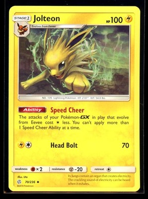 2019 Sun & Moon - Cosmic Eclipse Jolteon #70 Non Holo Pokemon Card