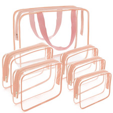 Clear Makeup Bags, TSA Approved 6 Pcs Cosmetic Makeup Bags Set Clear PVC with Zi