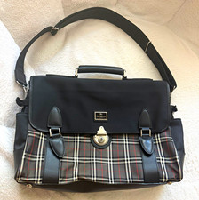 Burberrys Classics Leather Plaid Shoulder Messenger Bag 15" Laptop Black