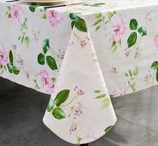 PINK PEONY Floral Vinyl Tablecloth ,Flannel Back Waterproof, Oil-Proof 60 x 84