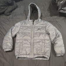 Nike Air Jordan Puffer Jacket Boys Large Gray Zip Jumpman Hoodie Youth 12-13 L