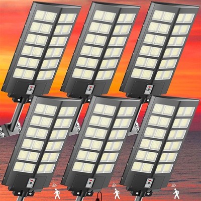 6Pack 10000W Commercial LED Solar Street Light Dusk to Dawn for Parking Lot Road