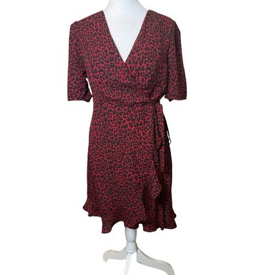 Francesca's Blue Rain Red Black Animal Print Ruffle True Wrap Dress Size Large
