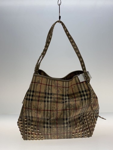 BURBERRY Tote Bag Leather BEG Check Used