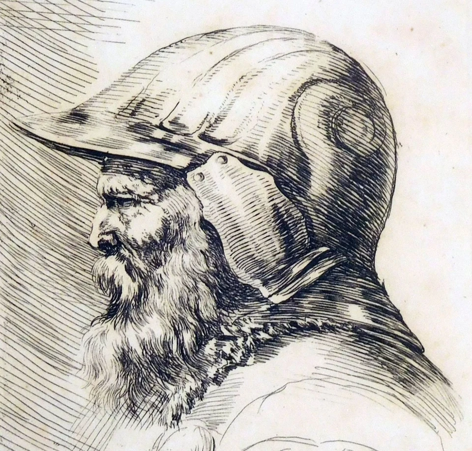 Radierung, Kopf eines Kriegers, Stefano della Bella, ~1645, De Vesme-Massar 350 - Bild 3 von 3