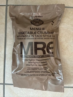 MRE Menu11 Vegetable Crumbles With Pasta In Taco Style Sauce