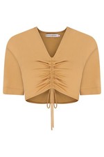 CHRISTOPHER ESBER RUCHED CROP SHIRT CREAM Siz...