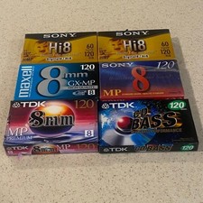 8mm Video Cassettes Blank Tapes  Sony TDK Maxell  Mixed Lot of 5  CD Bass