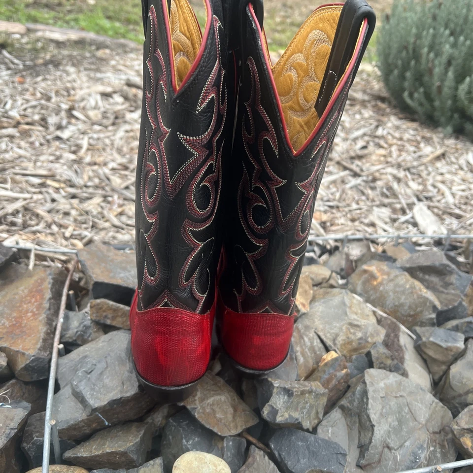  Botas femininas Nocona 5.5 couro vermelho Teju lagarto faroeste cowgirl pontiagudas  - Imagem 4 de 4