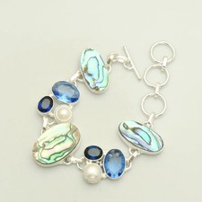 Abalone Shell Tanzanite Gemstone Handmade Bracelet Jewelry 23 Gms Gift AB 52036