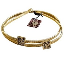 VTG Anne Klein Double Lion Belt Necklace Retro Ribbed Gold Tone 1970s Bold 24"