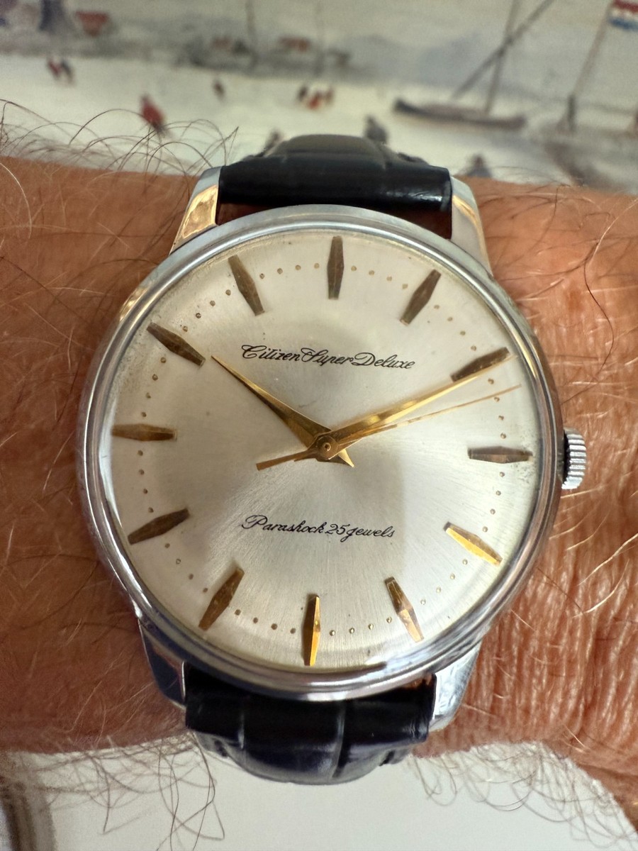 Citizen Super deluxe parashock 25 jewels 1960 silver case gold