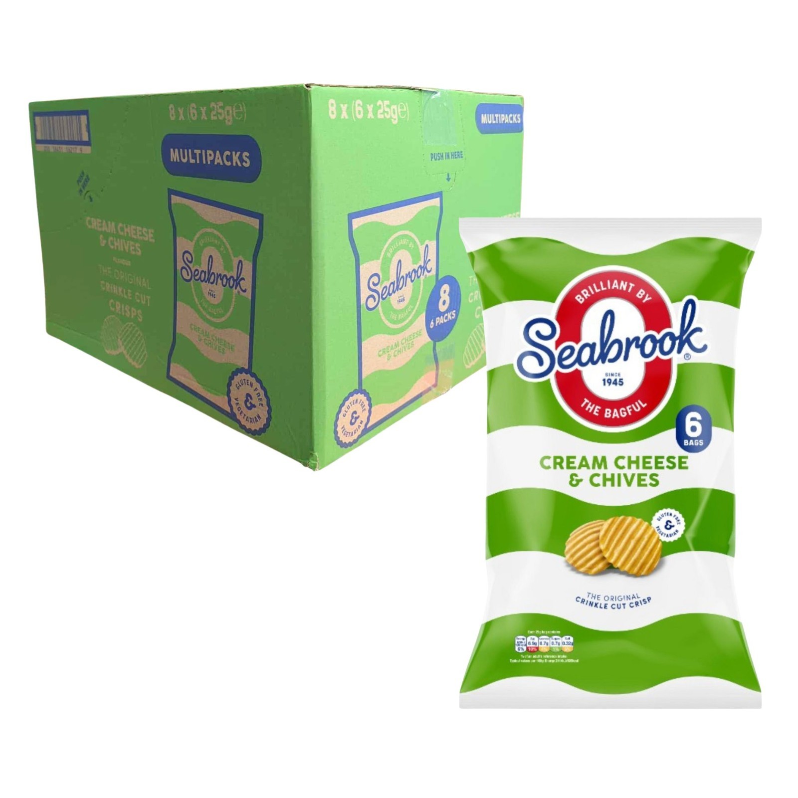 Seabrook Cream Cheese & Chives Crisps 48 Bags (8 x 6 Pack) 25g - BULK BOX GF & V
