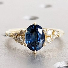 3.90crt Oval Cut Natural Sapphire  Diamond Ring Real 100 14k SOLID Yellow Gold