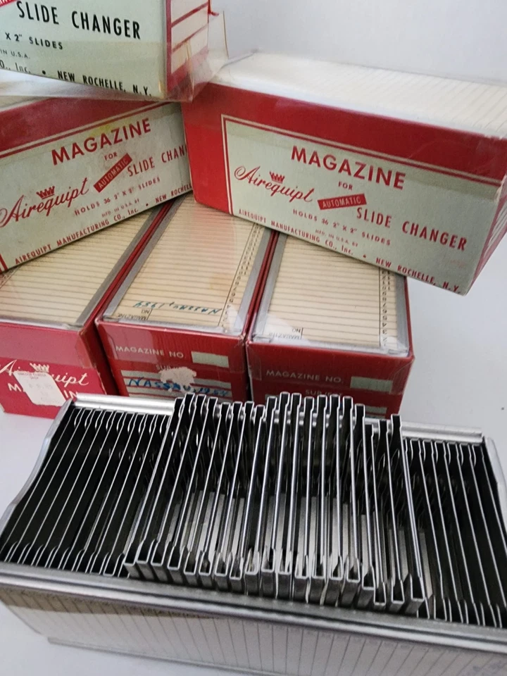 6 Cartuchos de cargador cambiador de bandeja deslizable Airequipt con cajas 2x2 diapositivas caja roja Foto 4 de 4