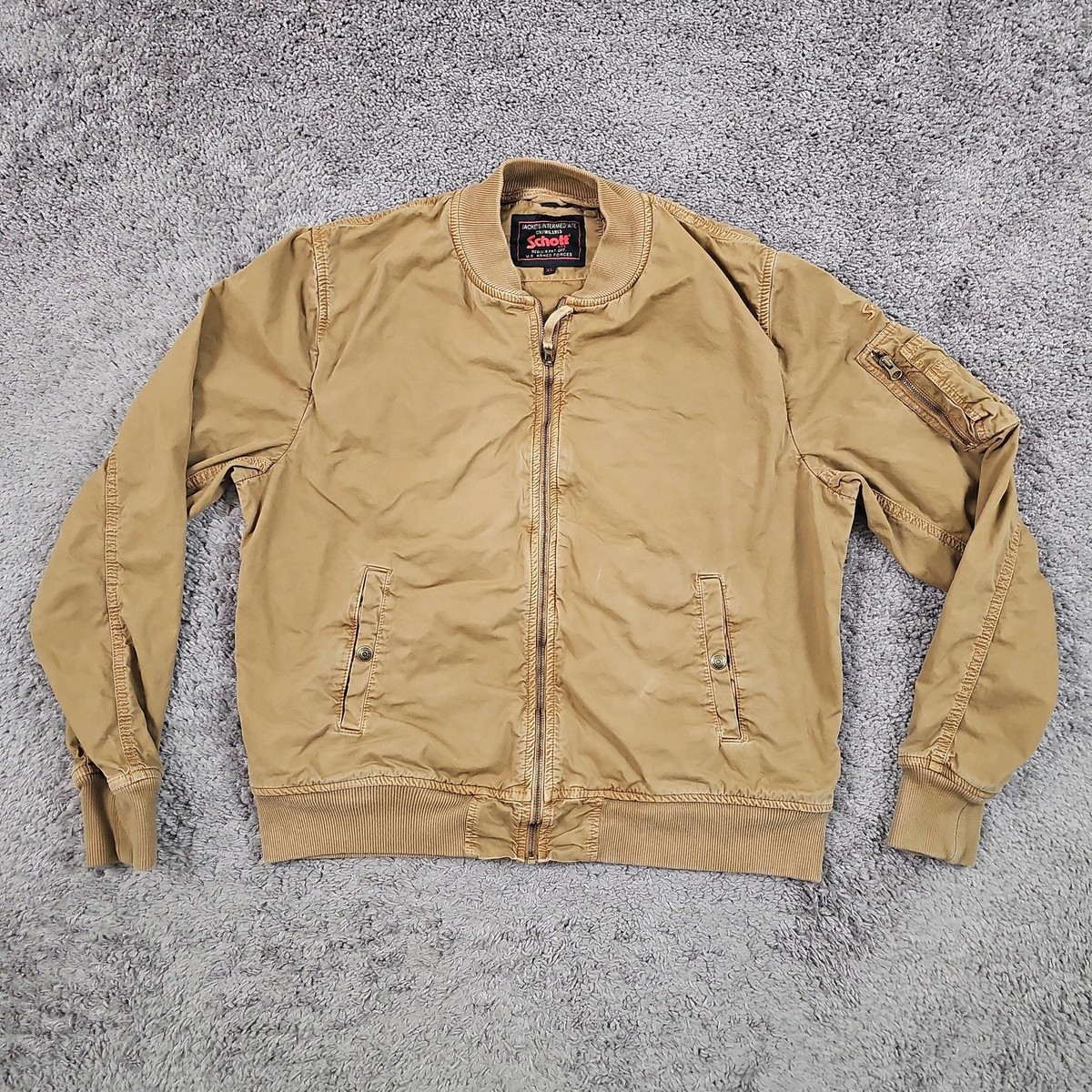 Schott Jacket Mens XL Bomber Brown 8827 Casual Full Zip Pockets
