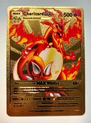 Charizard DX HP500 Neu Gold Metall Pokémon Spanisch Sammlerstück Display Karte