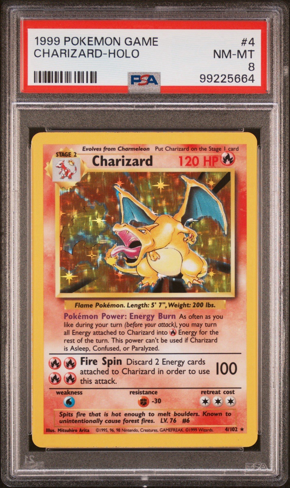 1999 Pokemon Charizard Holo 004/102 Base Set PSA 8
