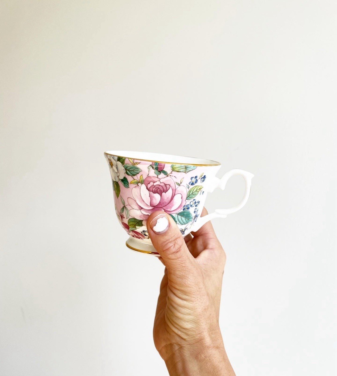 Vintage Set Of Chelsea Garden Primrose Pink Tea Cup, Saucer And Plate Bone China