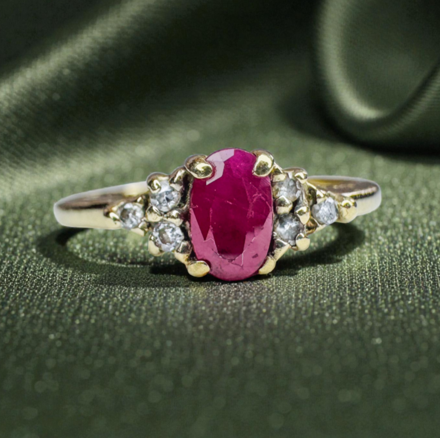 Antique Natural Ruby & Diamond Ring 10K Gold Size 5.25 ca.1940s Birthstone Ring