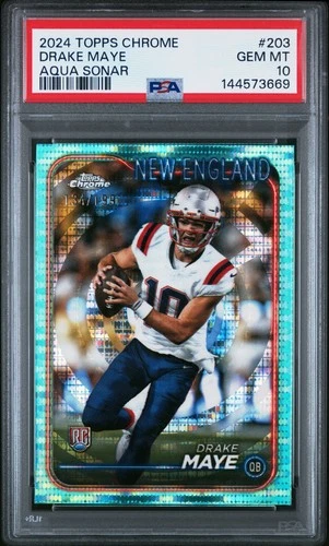 2024 Topps Chrome Aqua Sonar Drake Maye 203 PSA 10 144573669