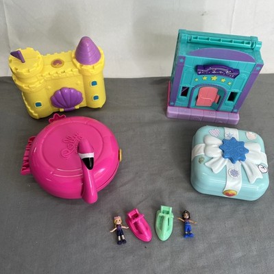 Polly Pocket Mini Compact Lot Of 4 Playsets W/2 Figures & 2 Jet skis 2017-18