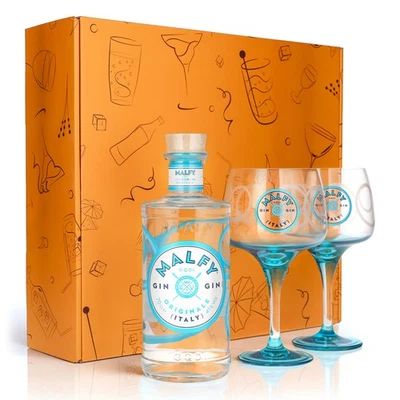 BARMEISTER Malfy Gin Geschenkset 0,7l Flasche 41,0 % Vol. + Ballongläser|Orange