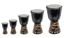 Tamburo Djembe Bambini 15cm 20cm 25cm 30cm Bongo Elefante Nero + Istruzioni Nuovo