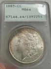 1883-CC $1 MORGAN SILVER DOLLAR PCGS CERTIFIED MS 64 RATTLER Ogh Old Holder