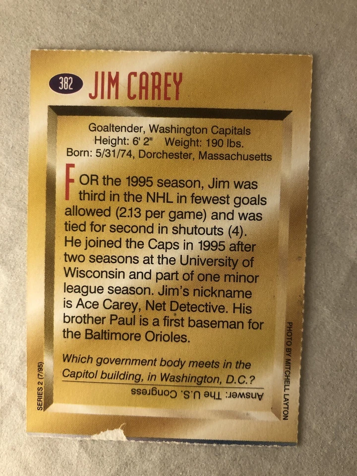 Jim Carey #382 Capitals Goalie NHL Sports Illustrated for Kids SI For Kids - Image 2 of 2